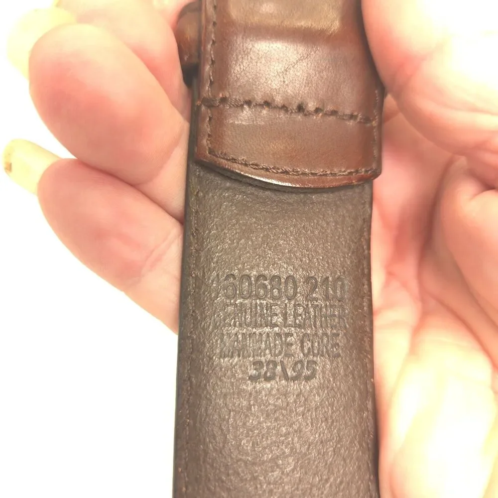 Brown Genuine Leather Belt 38 95 Brass Tone Buckle Classic 42